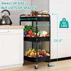ZOES HOMEWARE 3 Tier Rolling Cart, Metal Utility Cart with 4 Hooks, Rolling Storage Cart on Wheels, Small Organizer Cart for Nursery, Kitchen, Living Room, Bathroom, Black - color: Black