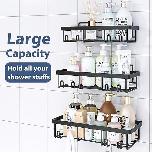Liuoud 5 Pack Shower Caddy Organizer Rack Shelf for Inside Shower, Adhesive Bathroom Wall Storage Basket Rustproof Stainless Steel Shampoo Holder, Bathroom Accessory Decor Set, Black. - color: Black