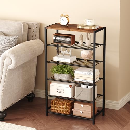 HOMEFORT Shoe Rack 6-Tier, Shoe Storage Shelf, Industrial Shoe Tower, Narrow Shoe Organizer for Closet Entryway, Small Shoe Rack Table with Durable Metal Shelves, Rustic Brown - color: Rustic Brown, size: 6-Tier (11.8"D x 23.23"W x 40.55"H)