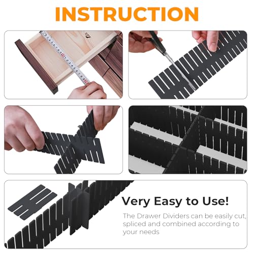 ALBAD Plastic Drawer Dividers Adjustable Drawer Organizer Dividers Separator for Tidying Clutter/Cutlery/Underwear/Socks/Clothes/Dresses/Boxes/Bins in Kitchen Bathroom Bedroom Office (8) - color: Black, size: 8
