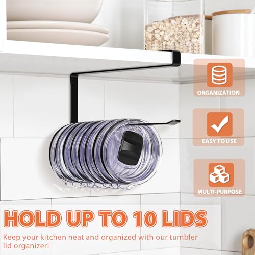 Tumbler Lid Organizer, Horizontal Tumbler Lid Storage Hook Up to 10 Lids, Space Saving Cup Lid Holders Under Cabinet Tumbler Lid Hook for Kitchen Organizer and Storage,Hanging Paper Towel Rack Hanger - color: Black, size: 1 Pack