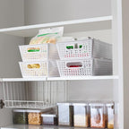 Tiawudi Stackable Woven Plastic Basket, Storage Bins for Cabinet, Closet, Shelf, Under Sink and Countertop, Pantry Organizer Bins, 6 Pack - color: White