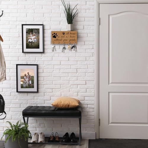 Wooden Key Holder - Paw Wall Mounted Key Holder Rack Organizer Hanger with 5 Hooks for Wall Express Love Art Decor for Entryway Front Door Hallway Office(4 x 8 inch) - A05 - color: Paw