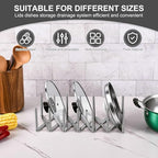Astero Retractable Stainless Steel Pot Lid Organizer, Adjustable Lid Holder Rack for Cabinet or Countertop, Space-Saving Kitchen Storage for Lids, Plates and Cookware