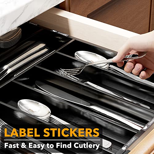 SpaceAid Bamboo Silverware Drawer Organizer with Labels, Kitchen Utensil Expandable Tray Holder Organizer for Flatware, Cutlery, Spoon and Knives Drawer Storage Organization (Black, 10 Slots) - color: Black