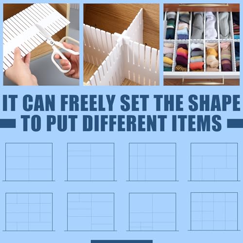 Blosssound 15 Pcs 5.12 Tall Drawer Divider Adjustable Drawer Organizer DIY Ultra Deep Storage Organizer Separator with Fixed Buckle for Underwear Socks Dormitory Office Kitchen Bedroom(White) - color: White