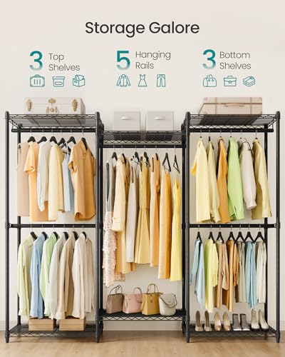SONGMICS Heavy-Duty Clothes Rack, Garment Rack, Portable Closet, 68.7-Inch Wide Clothing Rack with Adjustable Mesh Shelves and Hanging Rails, Ink Black ULGR433B01 - color: Ink Black, size: 68.7"L x 76"H, style: Without Fabric Cover