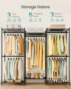 SONGMICS Heavy-Duty Clothes Rack, Garment Rack, Portable Closet, 68.7-Inch Wide Clothing Rack with Adjustable Mesh Shelves and Hanging Rails, Ink Black ULGR433B01 - color: Ink Black, size: 68.7"L x 76"H, style: Without Fabric Cover