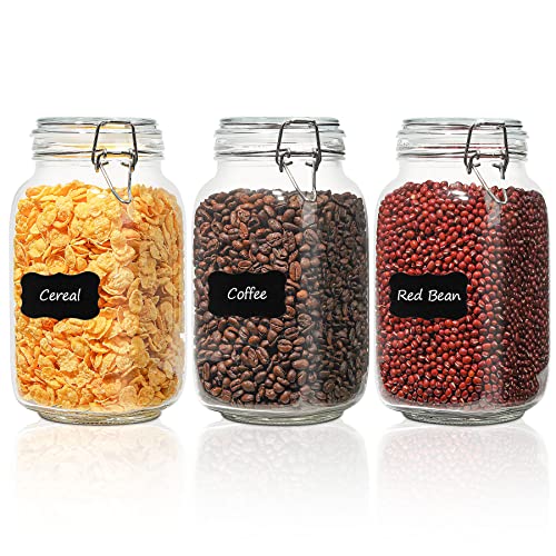 ComSaf Set of 3 Square Glass Jars with Airtight Lids (51 Oz), Wire Clamp Canisters for Pickling, Kombucha & Bulk Food, Wide Mouth Canning Jars for Space Saving Kitchen & Pantry Organization - size: 51oz*3