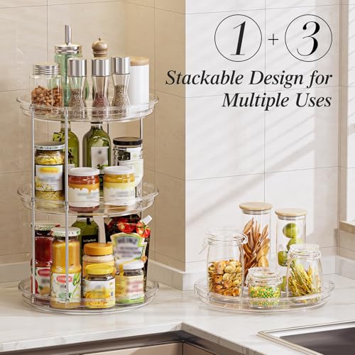 LAMU 4 Pack 10.6'' 2-Tier Lazy Susan Turntable Organizer Rotating Spice Rack Organization for Cabinet, Kitchen, Pantry, Countertop, Bathroom, Vanity, Makeup Organizer, Clear - color: Clear, size: 10.6in 4Pack