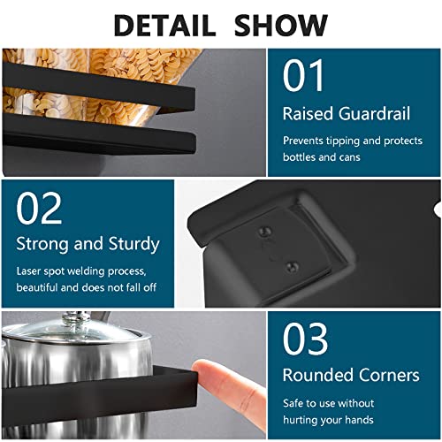 Rustproof Metal Storage Floating Shelves Wall Mounted Rectangular Shelf for Bedroom,Bathroom, Living Room, Kitchen, and Laundry Room,Nail-Free Wall-Mounted Shelves（7.9 Inch Black） - color: Black, size: 7.9in（20cm)