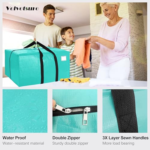 VELVETSURE 6 Pack Heavy Duty Large Moving Bags W/Backpack Straps - Strong Handles & Zippers, Storage Totes For Space Saving, Fold Flat, Alternative to Moving Box and Storage Bin, Aquamarine - color: Aquamarine, size: 24 Gal - 6 Pack
