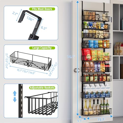 Over the Door Pantry Organizer, 9-Tier Over the Door Pantry Organizer Rack and Storage, Metal Hanging Spice Rack Shelves Door for Home Office Laundry Room Bathroom & Kitchen Organization Black - color: BlackS, size: 9-Tier