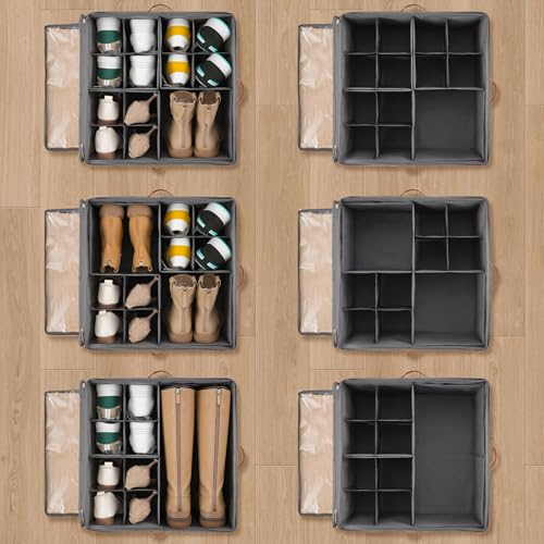 INSTY 2 Pack Shoe Organizer for Closet,Shoe Storage Organizer with Wheels, Fits up to 32 Pairs,Adjustable Dividers,Fabric Shoe Storage Bins with Clear Cover,Beige and Grey - color: Beige and Grey with wheels