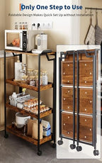 Garvee Large 4-Tier Wooden Folding Storage Shelf Cart with Locking Wheel, Expandable Kitchen Organizer Rack, 100 Lbs Loading Heavy Duty Garage Shelving, Easy Foldable No Assembly Required