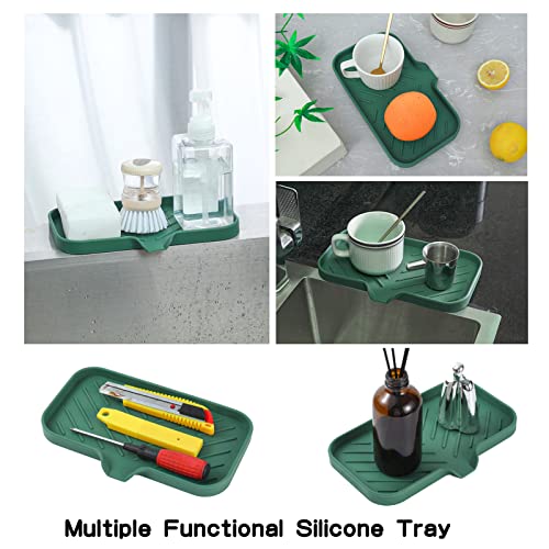 MicoYang Silicone Bathroom Soap Dishes with Drain Spout-Bathroom and Kitchen Sink Organizer,Sponge Holder,Dish Soap Tray,Perfect for Dispenser,Scrubber,Bottle,Cup on Sink or Counter-Green 9.6"×5.3" - color: Green, size: M(9.6"×5.3")