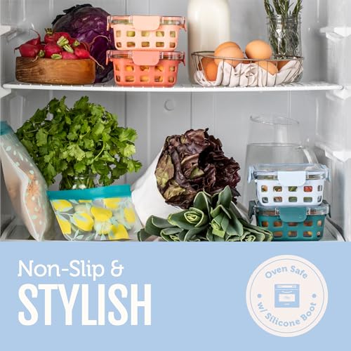 Ello Duraglass 3.4 Cup Meal Prep Sets 10Pc, 5 Pack Set- Glass Food Storage Container with Silicone Sleeve and Airtight BPA-Free Plastic Lids, Dishwasher, Microwave, and Freezer Safe, Halogen Blue - color: Halogen Blue with Sleeve, size: 3.4 Cup