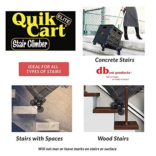 dbest products Quik Cart Elite Stair Climber Wheeled Rolling Crate Teacher Utility With seat Heavy Duty Collapsible Basket With Handle, Black - color: Black, style: Elite Stair Climber