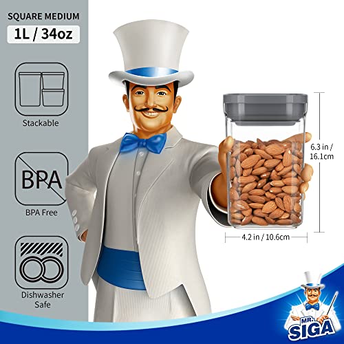 MR.SIGA 4 Pack Airtight Food Storage Container Set, BPA Free Kitchen Pantry Organization Canisters with One-handed Leak Proof Lids, 1L / 33.8oz, Medium, Gray - color: Gray