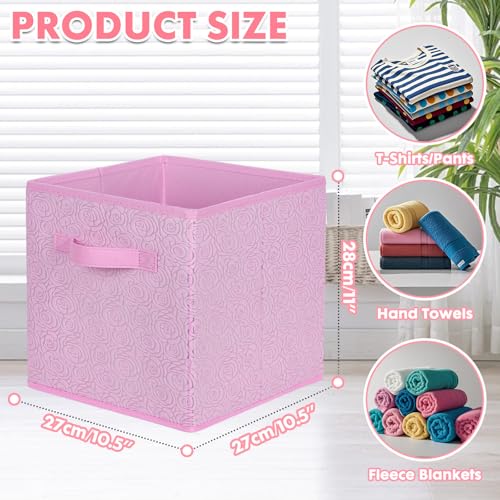ShellKingdom Storage Bins, Foldable Fabric Storage Cubes with 3D Embossed Rose Pattern, Cloth Organizer Drawer For Closet And Toys, 10.5 X 10.5 X 11 inch, 2 Pack (Pink) - color: Pink