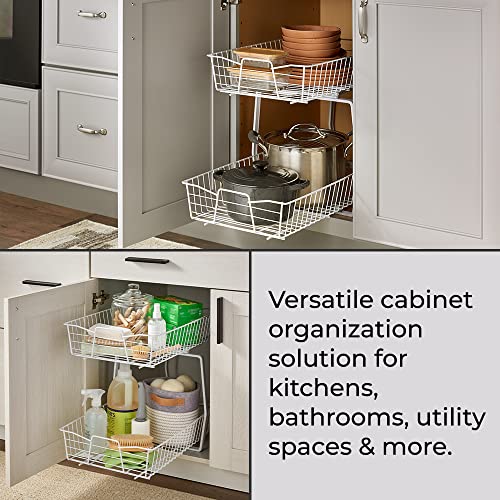ClosetMaid 14 in. Pull Out Cabinet Organizer, 2 Tier, Heavy Duty, Slide Out Pantry Shelves Drawers for Kitchen, Bathroom, White - color: Two-tier, size: 14-Inch Two Tier