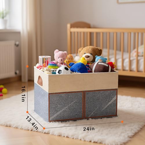 2 Pack Large Toy Storage Box with Clear Lids Collapsible Toys Chest Organizer Bin Basket with Adjustable Dividers for Kids Boys Girls Living Room Nursery Playroom Closet Beige and Grey - color: Beige and Grey, size: 2 Pack