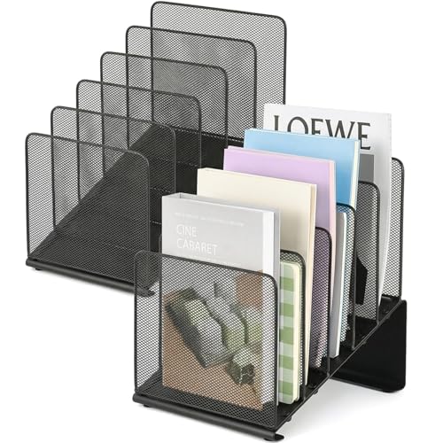 LEKETREE File Organizer for Desk, File Folder Organizer with 5-Section Vertical Rack, Suitable for Home Office Document Organization and Storage(Black 2-Pack) - color: Black-2pack