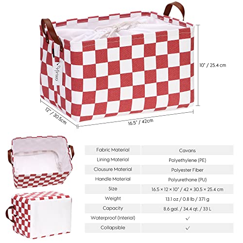 Hinwo Large Canvas Fabric Storage Basket with Handles, 33L/8.6-Gal Rectangle Bin, Collapsible Storage Box, Clothes, Toys, Blankets Organizer, 16.5 x 12 x 10 Inches (L, Red Checkerboard) - color: Red Checkerboard, size: L/16.5 x 12 x 10"/1-Pack