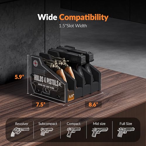Foam Pistol Rack for Gun Safe Pistol Holder for Storage, Gun Cabinet Accessories for Pistols Revolvers, Fits Most Handguns - size: 4 Slots