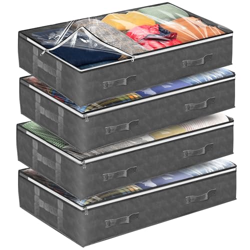 Reli. 90L Under Bed Storage Containers (4 Pack) | Closet Organizer with Clear Window | Underbed Storage Bins for Towels, Sweaters, Linens | Large Organizer for Closet (Gray)
