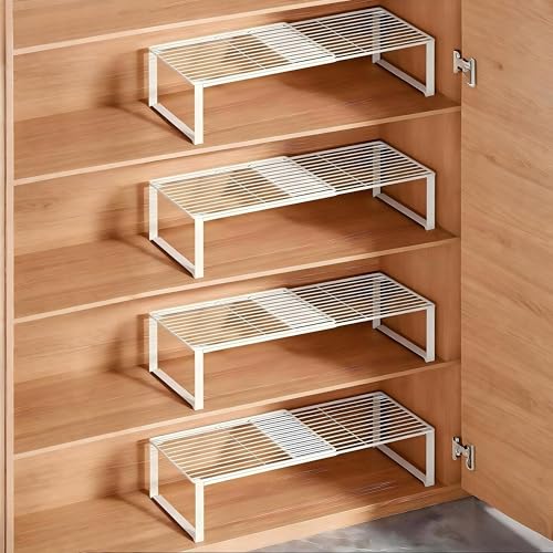 Multi-Functional Adjustable Metal Wire Shoe Rack Organizer - Stackable Shoe Storage for Closet, Extendable 15-24.4in, Retractable Entryway Shoe Cabinet Shelf (White, 4 Pack) - color: White, size: 4 Pack