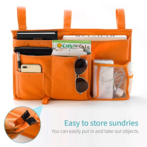 Bseash Bunk Bed Organizer, Bedside Caddy Hanging Bed Organizer Storage Bag 8 Pockets, for College Dorm Rooms Bed, Hospital Bed, Baby Bed Rails, 600D Oxford Cloth (Orange) - color: Orange, size: Large