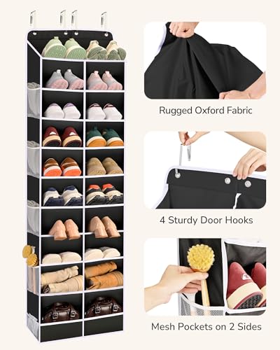 ULG Over The Door Shoe Organizer for Closet Fit 24-32 Pairs with Large Deep Pockets, Narrow Shoe Rack for Door Hanging Boots Storage, Black - color: Black, size: 10-Tier
