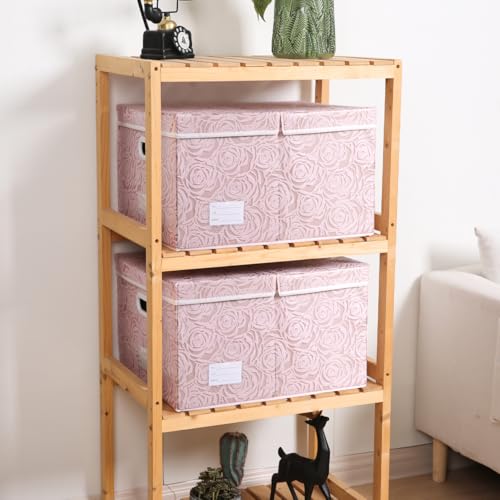 PRANDOM Extra Large Collapsible Storage Boxes with Lids Fabric Decorative Storage Bins Cubes Organizer Baskets with Cover Handles Divider for Bedroom Closet Living Room 19.7x15.7x11.6 Inch 3 Pack - color: Pink, size: X Large(3-Pack)