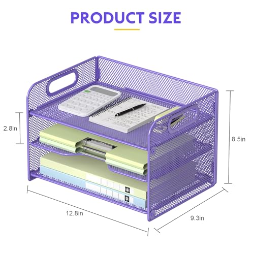Samstar 3 Tier Purple Letter Tray Paper Organizer with Handle, Mesh Desk Organizer Paper Sorter File Rack Shelves, Purple - color: Purple 3 Tier Pack of 1