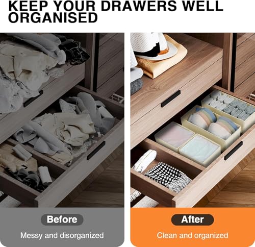 DIMJ Drawer Organizer Clothes 18 Pack - Foldable Baby Organizers and Storage & Dresser Organizer for Bedroom, Closet - Nursery Organization Dresser Dividers for underwear, Sock,Bra, Belt, Tie, Beige - color: Beige, size: 18 Pack