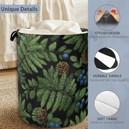 Ferns Blueberry Laundry Basket,Nuts Foldable with Handles Tote Bag Oxford Cloth for Bathroom Bedroom Dirty Clothes Storage Bucket 16" x 20.8" - color: Ferns Blueberry Nuts