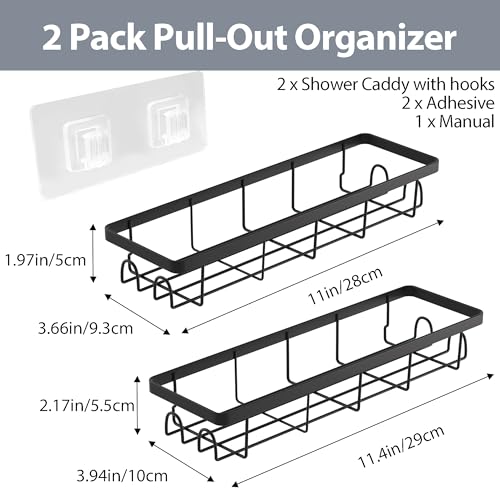 Shower Caddy Organizer with Hooks,Self Adhesive Bathroom Shelves,No Drilling Bathroom Organizers and Storage,Perfect for RV, Apartment, Home Decor,2 Pack Black - color: Black, size: 2 Pack