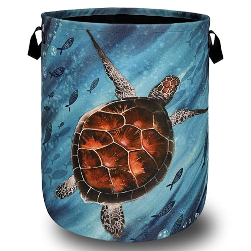 Sea Turtle Laundry Basket Foldable With Handles Watercolor Turtles Tote Bag Oxford Cloth Colorful Animal Laundry Hamper Clothes Toy Storage Bucket For Bathroom/Laundry/Bedroom 18.9"x 16.5 " - color: Watercolor Turtles