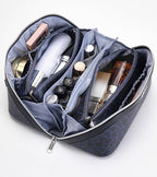 BOYATU Travel Makeup Bags Cosmetic Organizer Bag: 3 Pcs Set Large Capacity Make up Bag with Compartments - Waterproof Leather Toiletry Bags with Handle for Women (B-Blue) - color: B-Blue