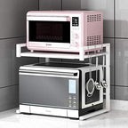 PUSDON Adjustable Carbon Steel Microwave Oven Rack, 2-Tier with 3 Hooks, 55lbs Weight Capacity, White - color: White, size: C-frame 2 tier
