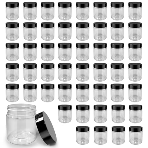 50 Pack 4 oz Clear Plastic Jars with Lids - Small/Mini Containers for Slime, Ointments, Lip Balm, Creams, Samples, Eyeshadow, Travel Storage, Makeup, Lotion and Body Butter