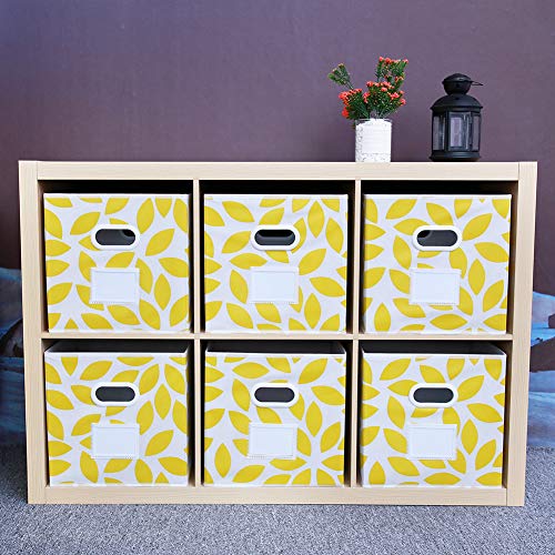 MAX Houser Fabric Storage Bins Cubes Baskets Containers with Dual Plastic Handles for Home Closet Bedroom Drawers Organizers, Flodable, Set of 6 (Yellow) - color: 22 yellow