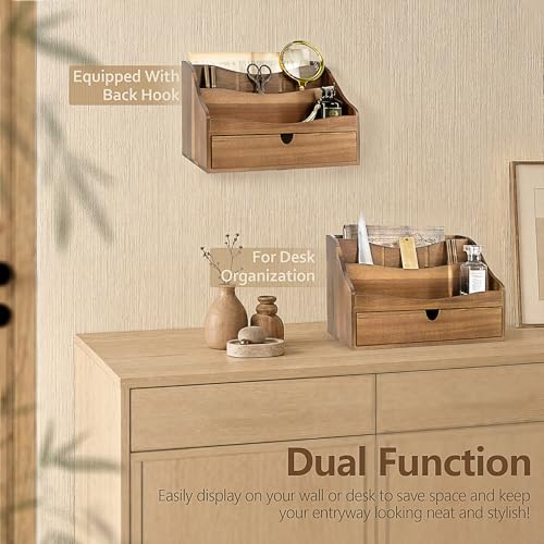 Rebee Vision Acacia Wood Mail Organizer for Desk - Farmhouse Countertop Mail Holder with Dividers - 4-Slot Letter Sorter for Office Accessories - Desktop Organizer for Home Decor (Acacia Wood) - color: A-Acacia Wood