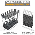 SpaceAid Pull Out Spice Rack Organizer for Cabinet, Heavy Duty Slide Out Seasoning Kitchen Organizer, Cabinet Organizer, with Labels, 4.5" W x10.75 D x8.5 H, 1 Drawer 2-Tier - style: 4.5" W, 2-Tier