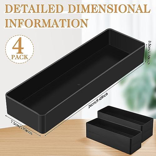 Teling Large Rectangular Desk Organizer Set, Half Accessory Tray, Plastic Tabletop Organizer for Office, Home, or Study, Dimensions: 9.45 x 2.95 x 1.38 Inches(4 Pcs,Black) - color: black