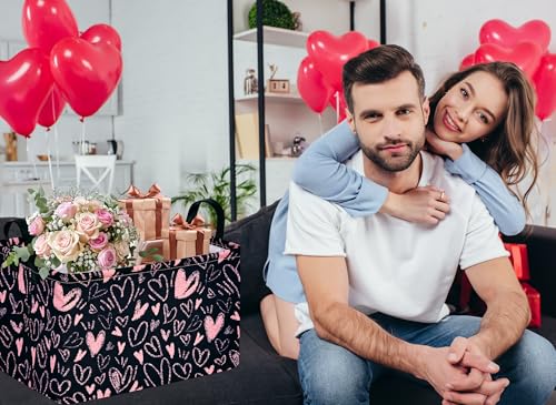 MAIZMZ Girls Basket Empty Gift Basket with Handles,Closet Shelf Storage Organizer Bins Heart Print Girls Nursery hamper Kids Toys Books Box Room Decor - color: Pink love