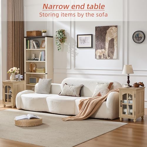 Narrow Side Table,Farmhouse Nightstand with Charging Station,Wood End Table with Glass Barn Door Storage, Cabinet Organizer with Adjustable Shelf, Night Stand for Small Spaces for Living Room Bedroom - color: Natural Wood, size: Set 1