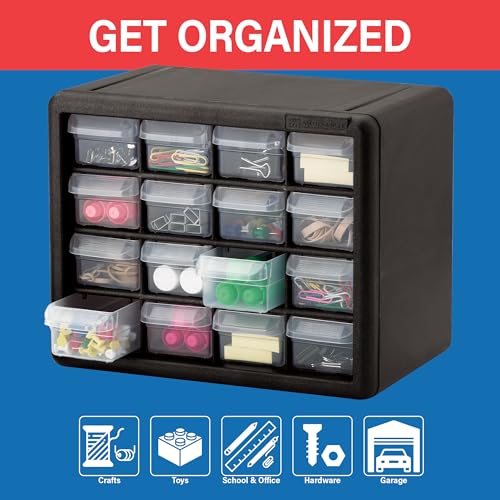 Akro-Mils 16-Drawer Plastic Drawer Storage Cabinet for Garage Organization, Beads, Makeup Organizer, Building Bricks Storage, Teacher Toolbox, 10-1/2" W x 6-1/2" D x 8-1/2" H, 10116 Black - color: Black, size: 16 Drawer, style: 1 Pack
