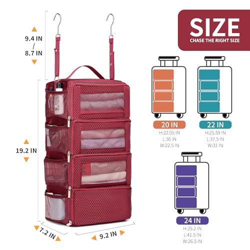 Suitcase Organizer Travel Bags Organizer for Luggage Compression Hanging Packing Cubes for Travel Carry on Closet (Bag Only) - color: Wine, size: Small